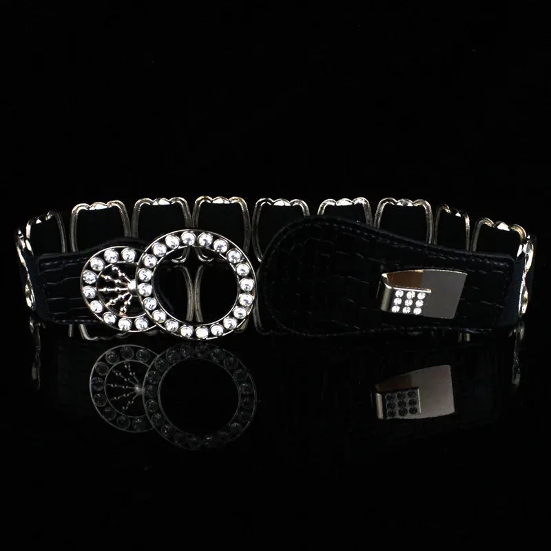 Crystal Rhinestone Elastic Waist Belt - Handmade Decorative Wide Belt for Dress & Coat
