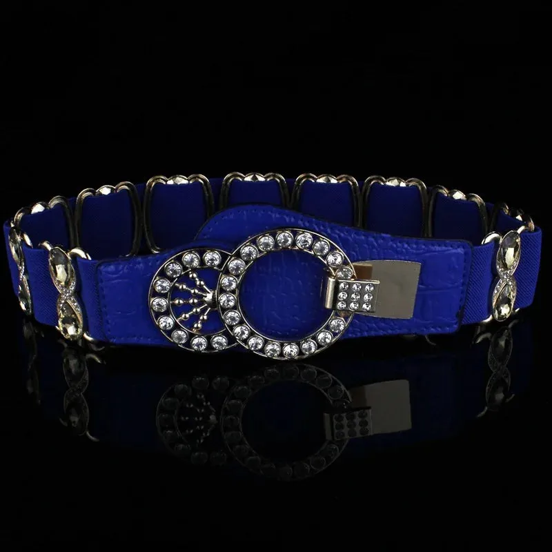 Crystal Rhinestone Elastic Waist Belt - Handmade Decorative Wide Belt for Dress & Coat