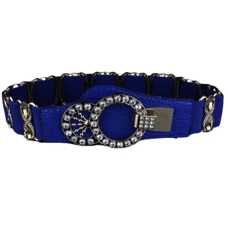 Crystal Rhinestone Elastic Waist Belt - Handmade Decorative Wide Belt for Dress & Coat