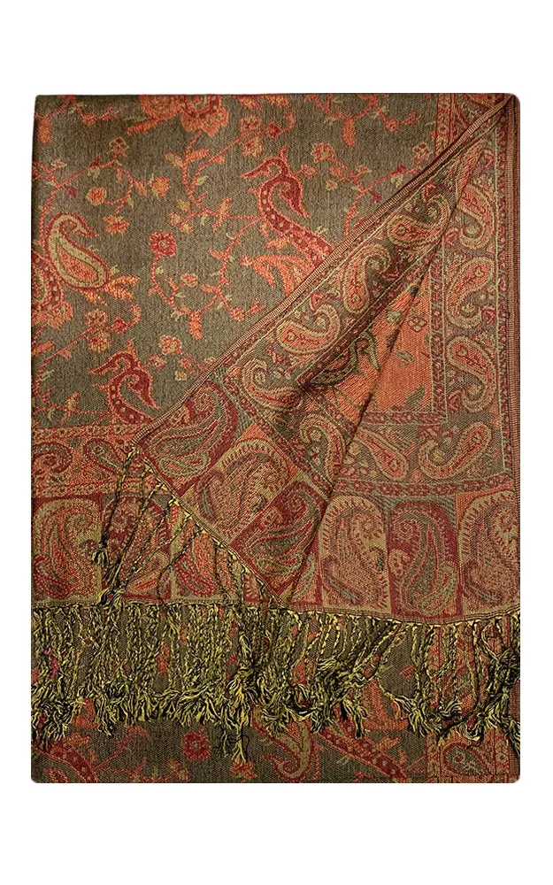 DB023-23 Dark Olive Paisley Print Pashmina Scarf