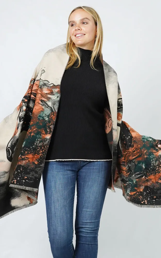EPS11121 HORSE PATTERN PASHMINA SCARF