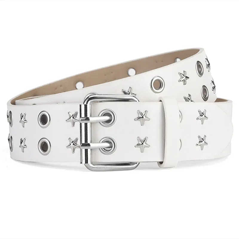 Goth Star Chain Eye Rivet Belt – Double Pin Buckle Punk Festival Party Belt
