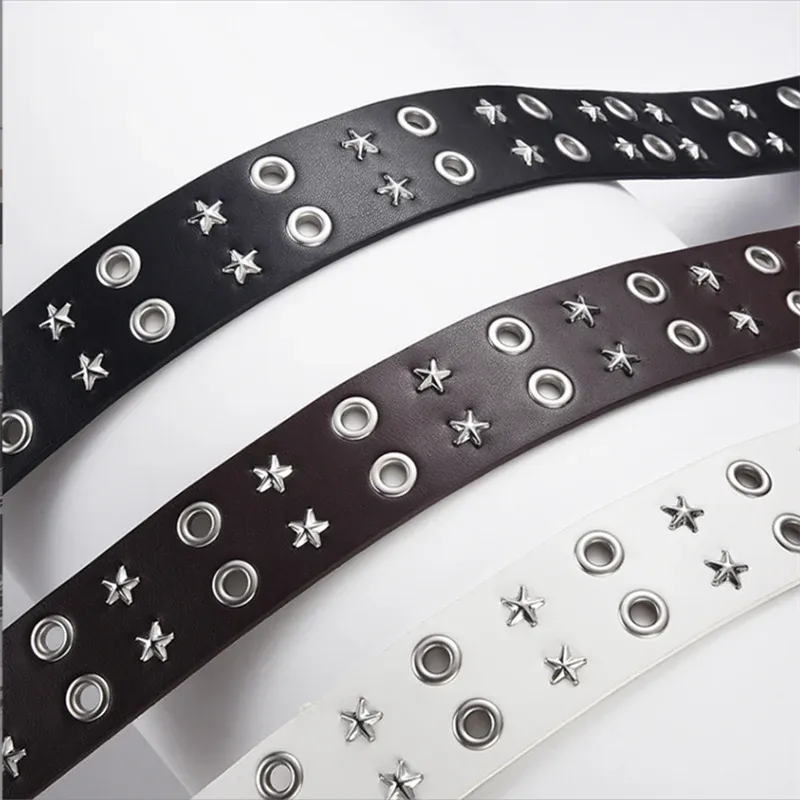Goth Star Chain Eye Rivet Belt – Double Pin Buckle Punk Festival Party Belt