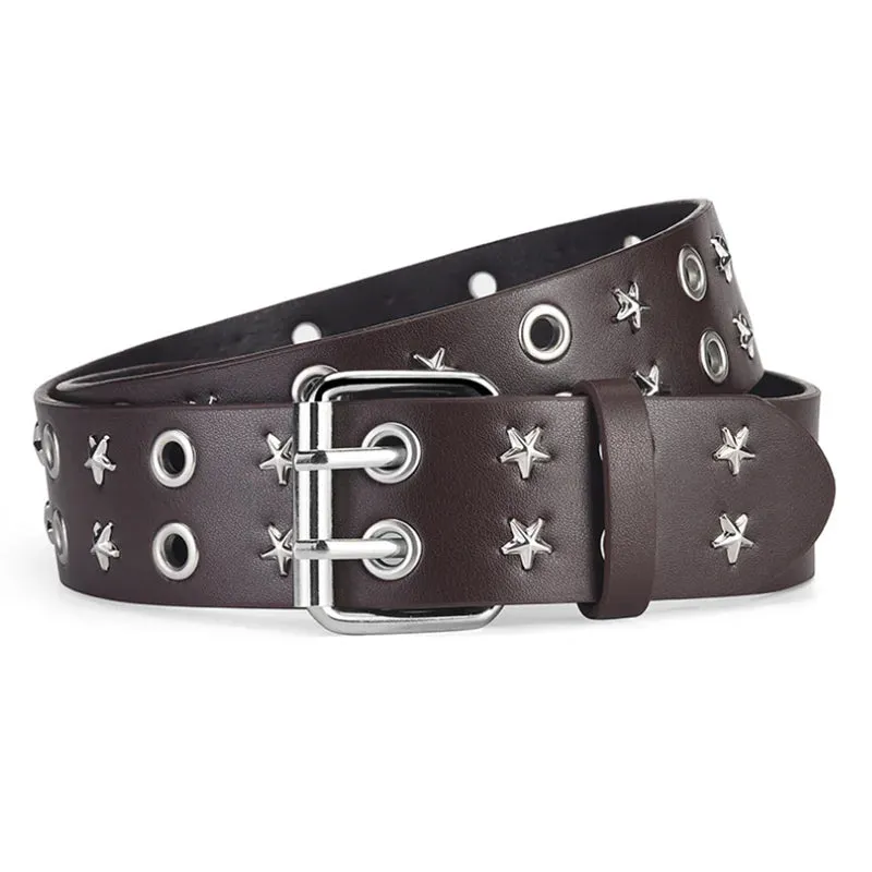 Goth Star Chain Eye Rivet Belt – Double Pin Buckle Punk Festival Party Belt