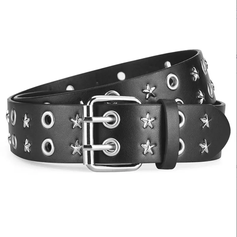 Goth Star Chain Eye Rivet Belt – Double Pin Buckle Punk Festival Party Belt