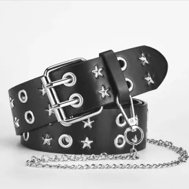 Goth Star Chain Eye Rivet Belt – Double Pin Buckle Punk Festival Party Belt