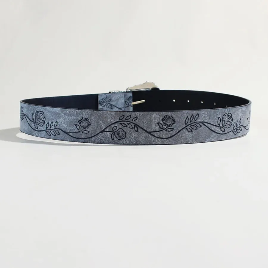 Goth Vintage Pattern Print Belt - Designer Metal Buckle PU Leather Y2K Waistband