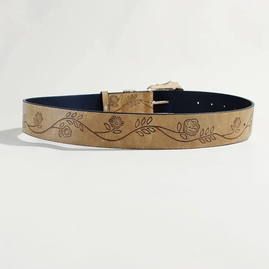 Goth Vintage Pattern Print Belt - Designer Metal Buckle PU Leather Y2K Waistband