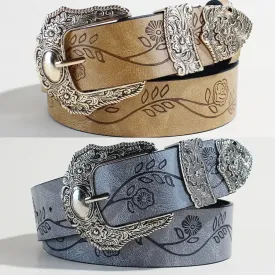 Goth Vintage Pattern Print Belt - Designer Metal Buckle PU Leather Y2K Waistband