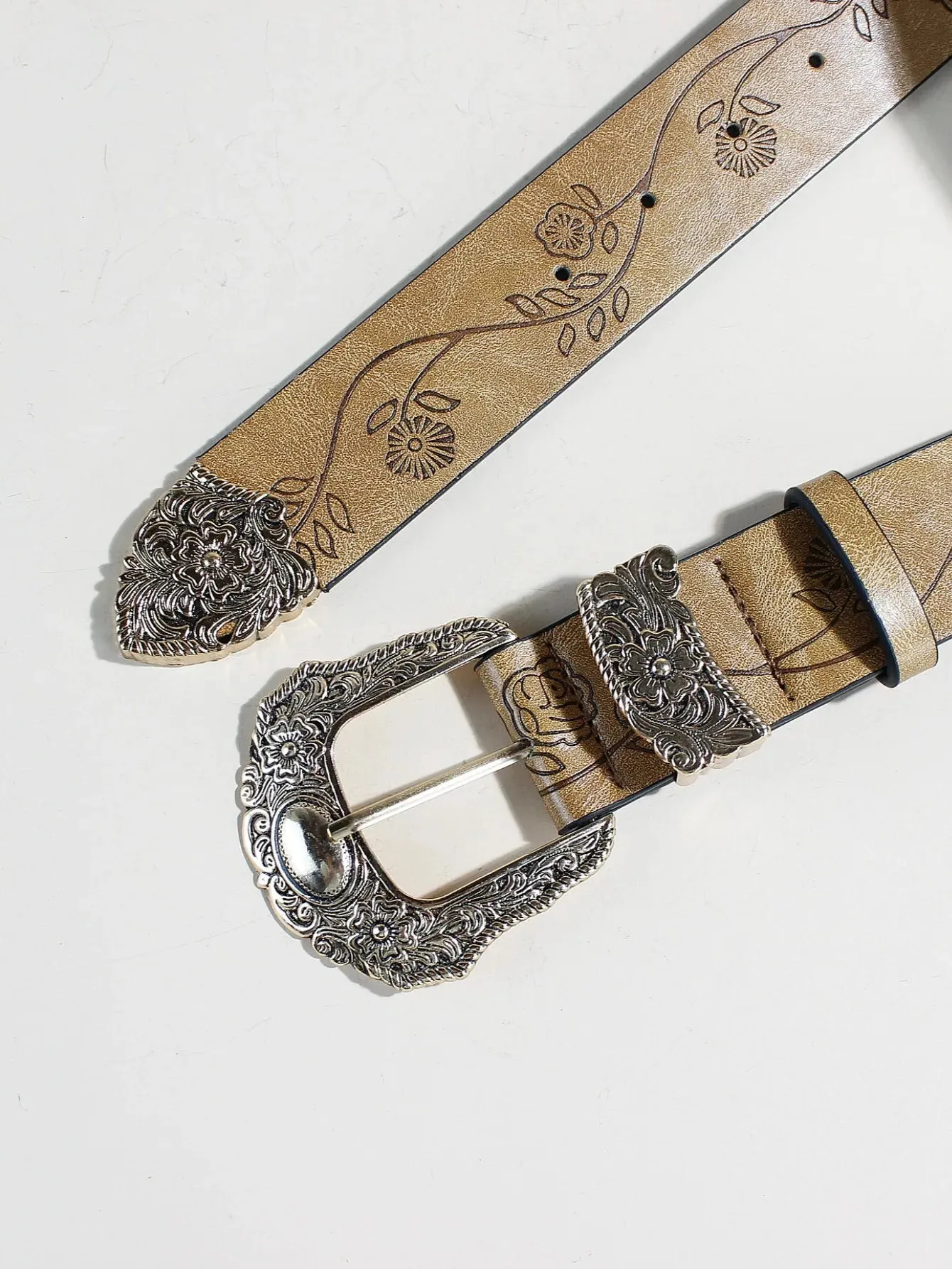 Goth Vintage Pattern Print Belt - Designer Metal Buckle PU Leather Y2K Waistband