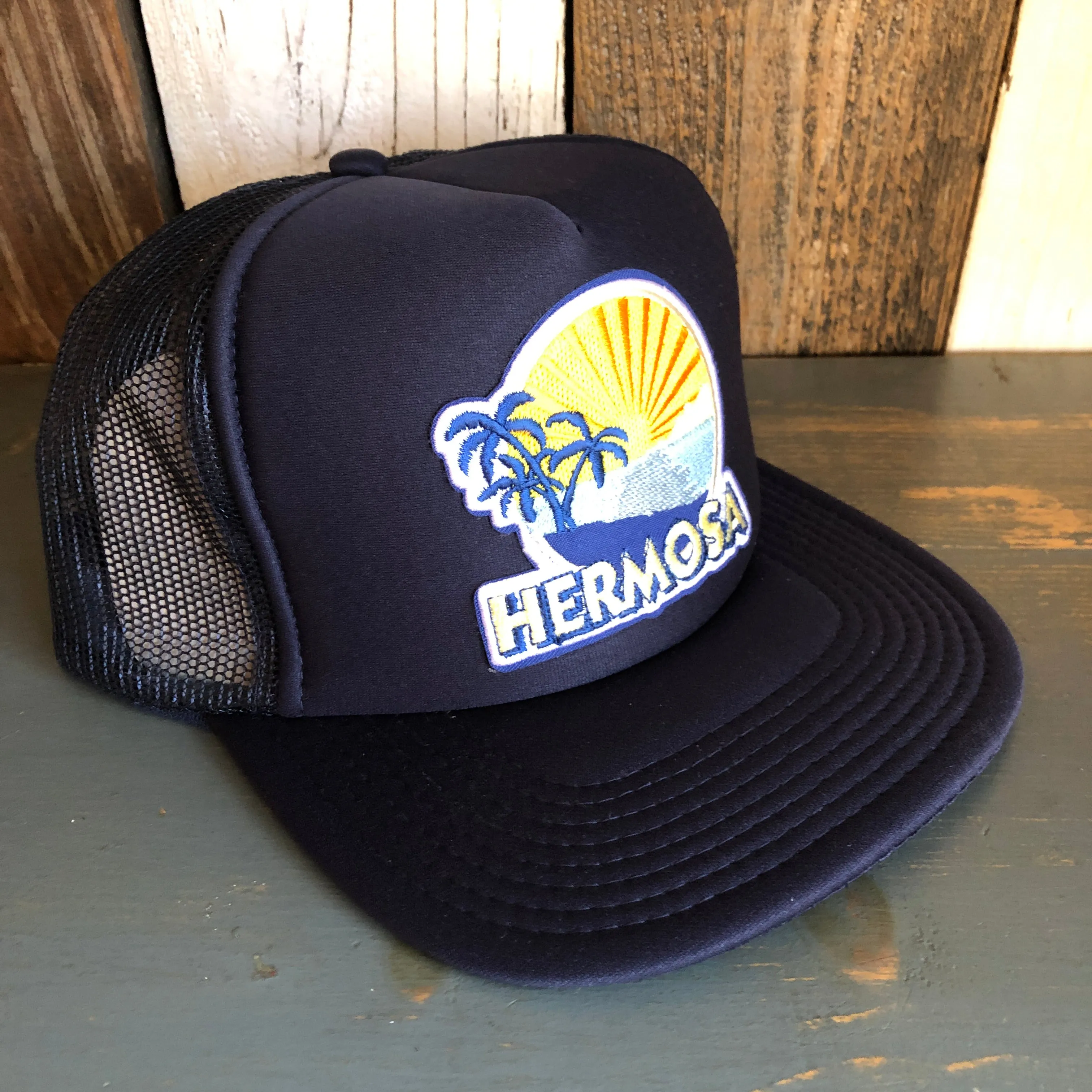 Hermosa Beach FIESTA Trucker Hat - Navy Blue (Flat Brim)