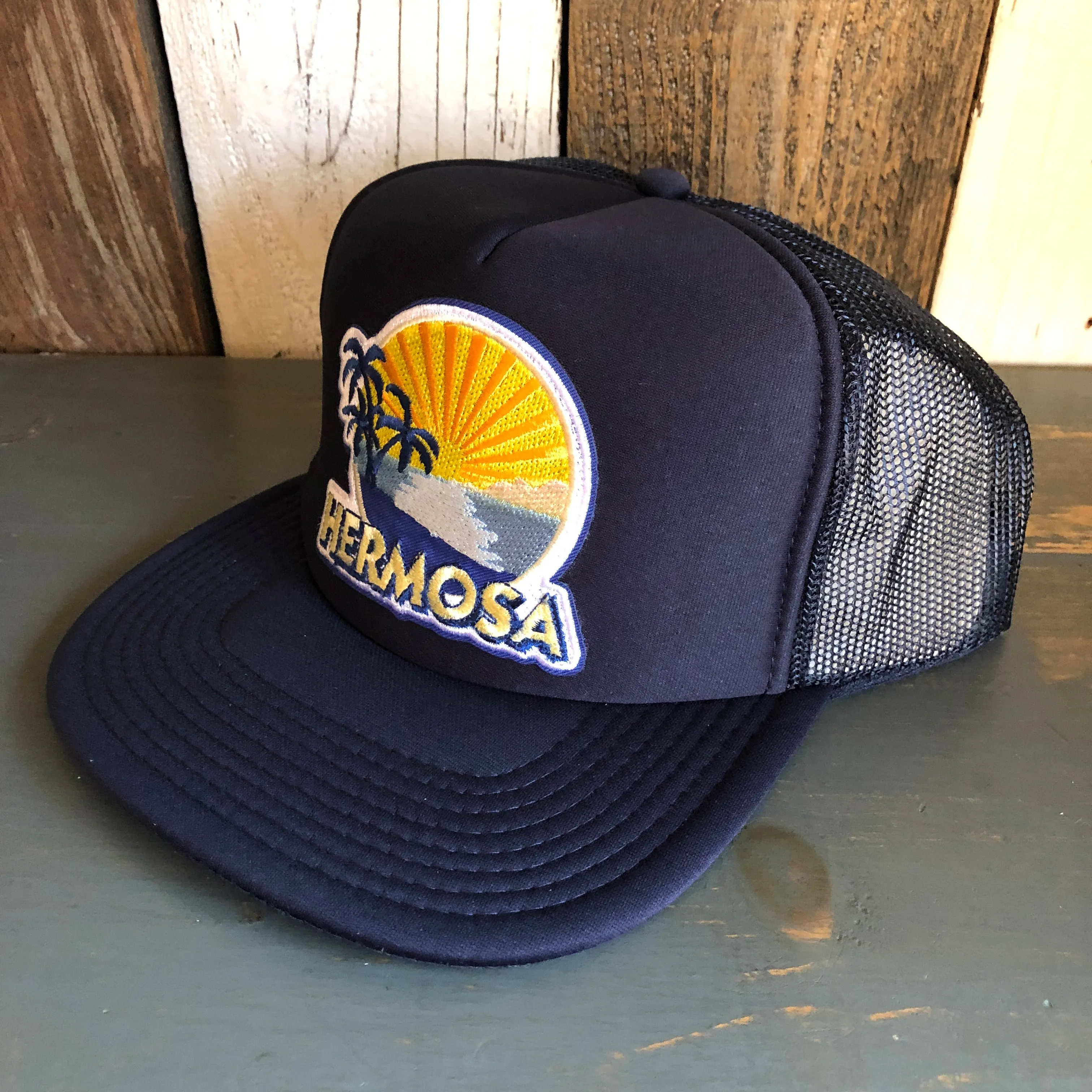 Hermosa Beach FIESTA Trucker Hat - Navy Blue (Flat Brim)