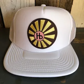 Hermosa Beach SUNBEAMS Trucker Hat - White (Flat Brim)