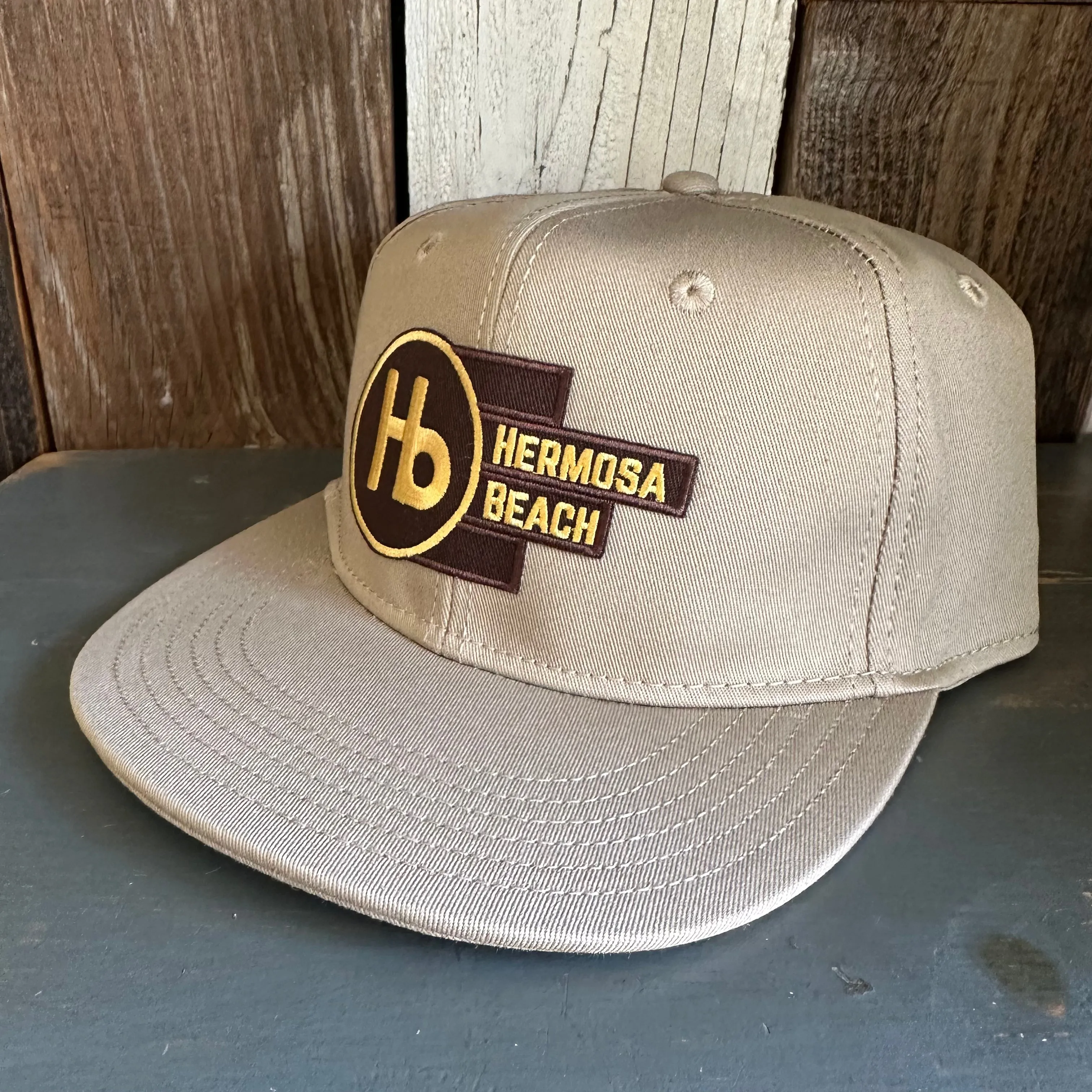 Hermosa Beach THE NEW STYLE :: "FLEX" 6 Panel Mid Profile Flat Visor Baseball Cap - Khaki