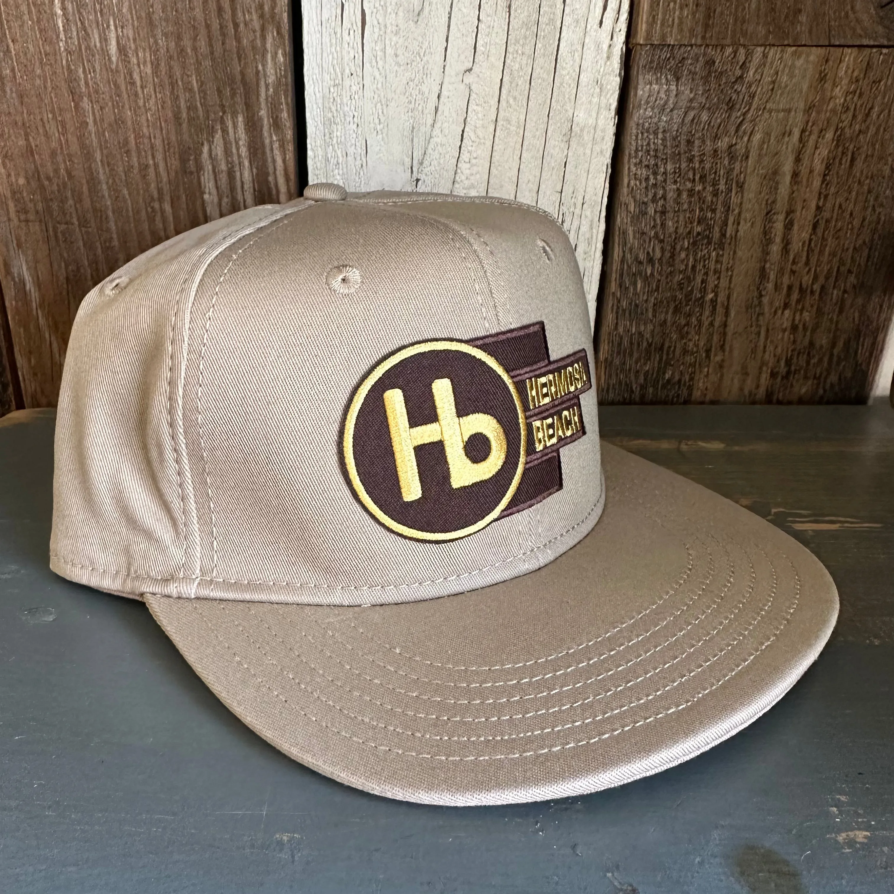 Hermosa Beach THE NEW STYLE :: "FLEX" 6 Panel Mid Profile Flat Visor Baseball Cap - Khaki