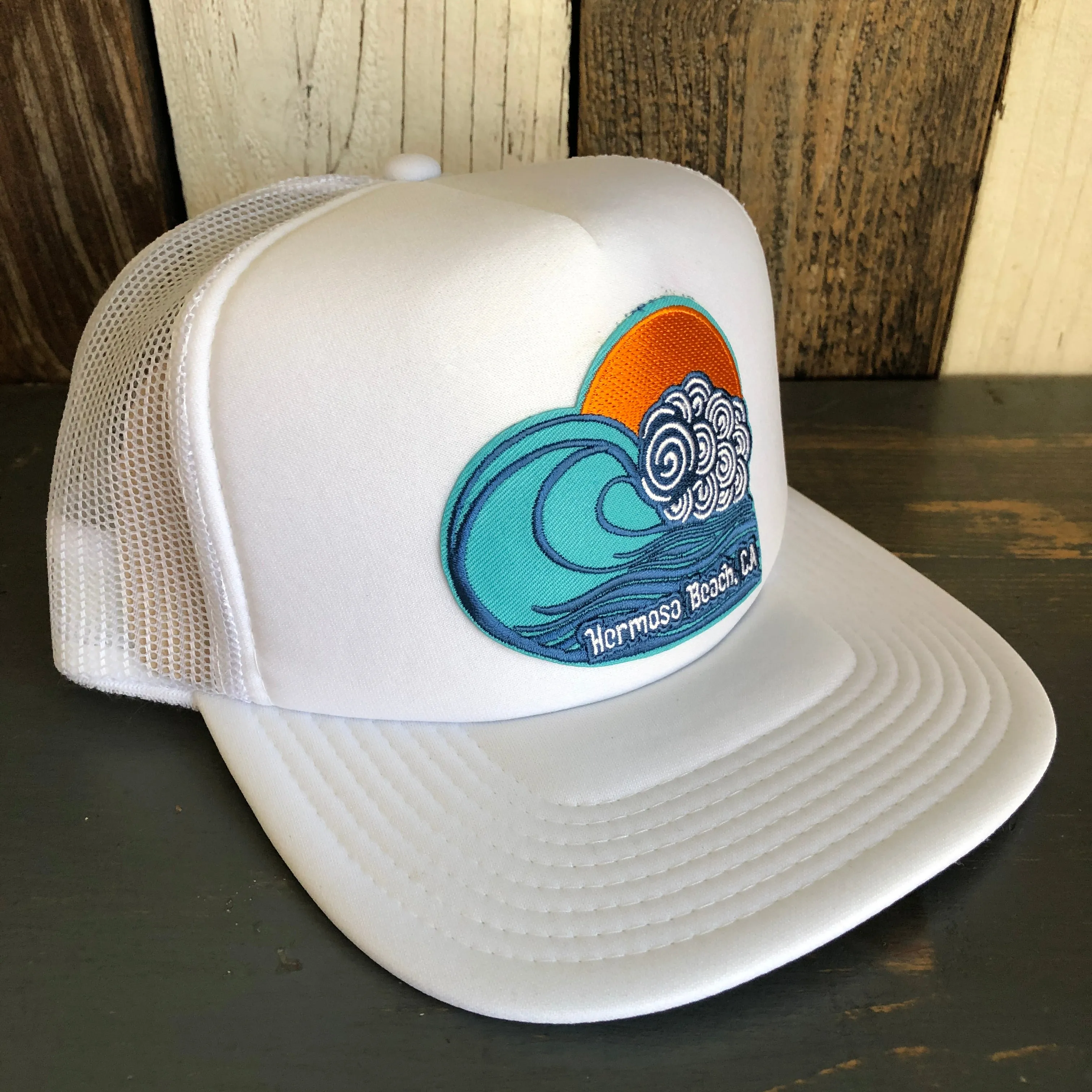 Hermosa Beach TUBULAR Trucker Hat - White (Flat Brim)