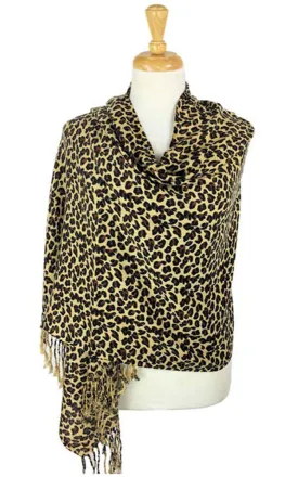 LP01 Tan Leopard Print Pashmina with Fringe