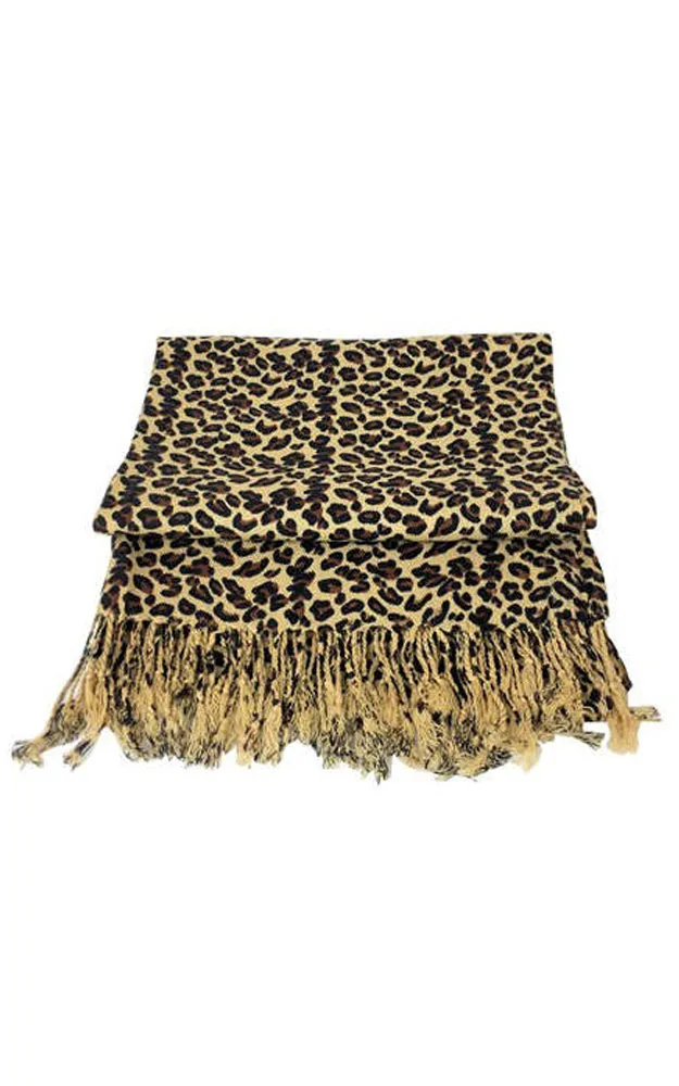 LP01 Tan Leopard Print Pashmina with Fringe