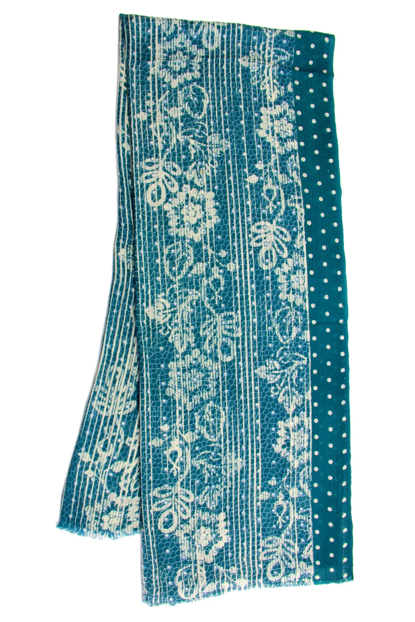 Multi Pattern Bordered Wool Scarf