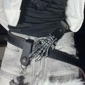 Punk Skull Hand Belt – Gothic Y2K Skeleton Hand Leather Belt with Rivets for Men and Women, Harajuku Halloween Accessories