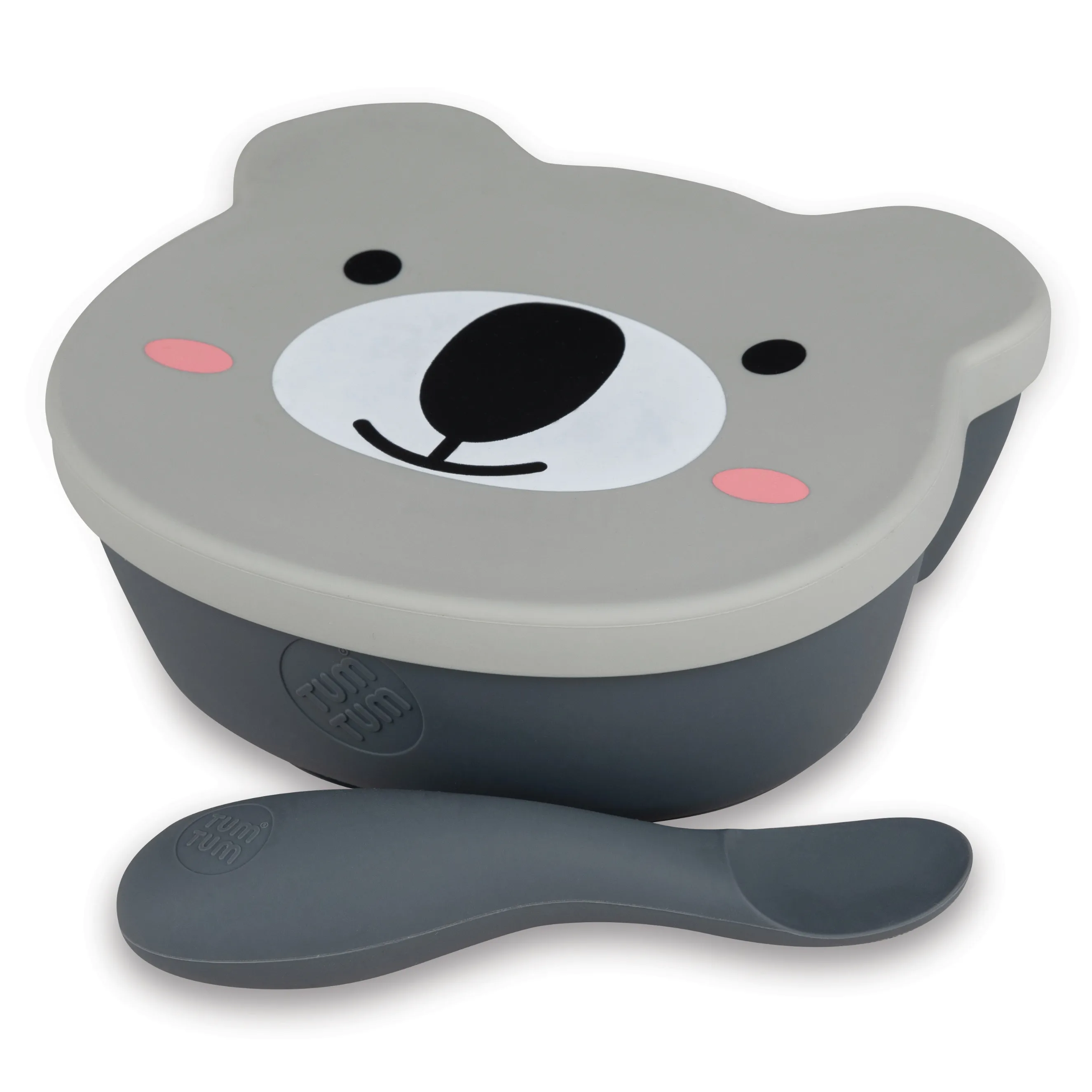TUM TUM Baby & Toddler Stay Put Suction Bowl With Lid & Spoon, Stay Put Silicone Weaning Bowl & Spoon, First Feeding, Baby Led Weaning, 6m , Betsy Bear Pink