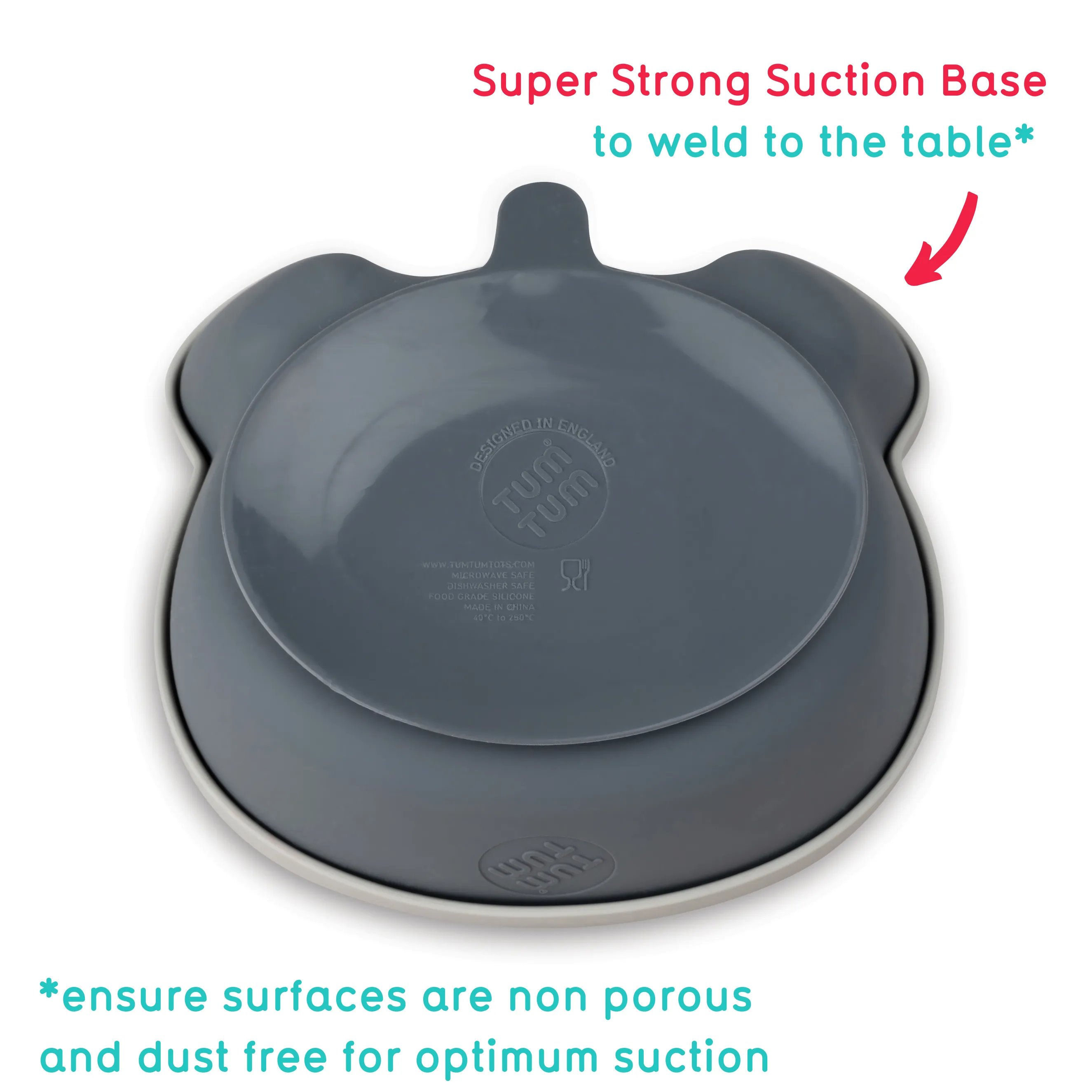TUM TUM Baby & Toddler Stay Put Suction Bowl With Lid & Spoon, Stay Put Silicone Weaning Bowl & Spoon, First Feeding, Baby Led Weaning, 6m , Betsy Bear Pink