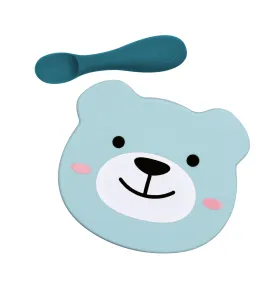 TUM TUM Baby & Toddler Stay Put Suction Bowl With Lid & Spoon, Stay Put Silicone Weaning Bowl & Spoon, First Feeding, Baby Led Weaning, 6m , Boris Bear, Blue
