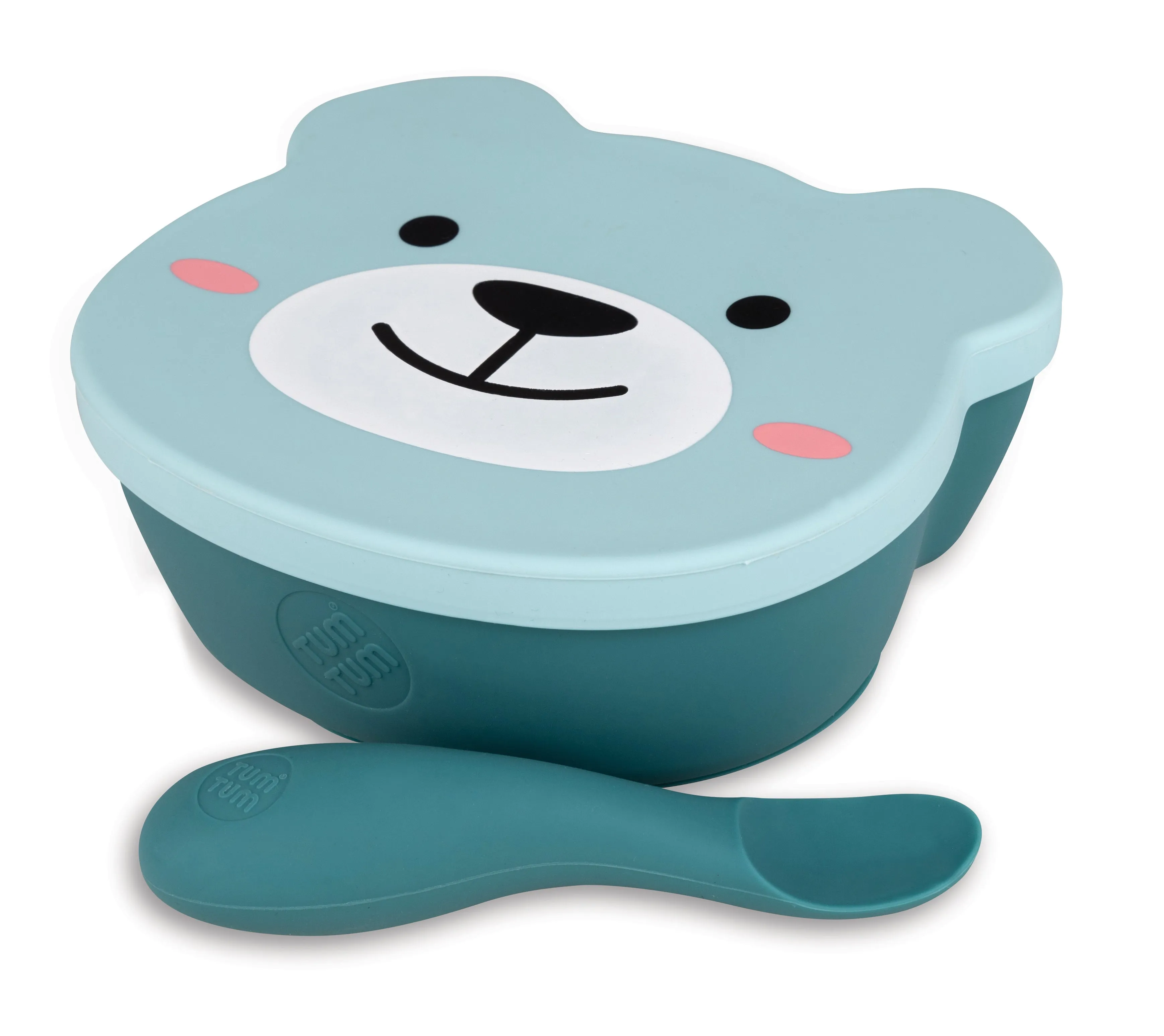 TUM TUM Baby & Toddler Stay Put Suction Bowl With Lid & Spoon, Stay Put Silicone Weaning Bowl & Spoon, First Feeding, Baby Led Weaning, 6m , Boris Bear, Blue