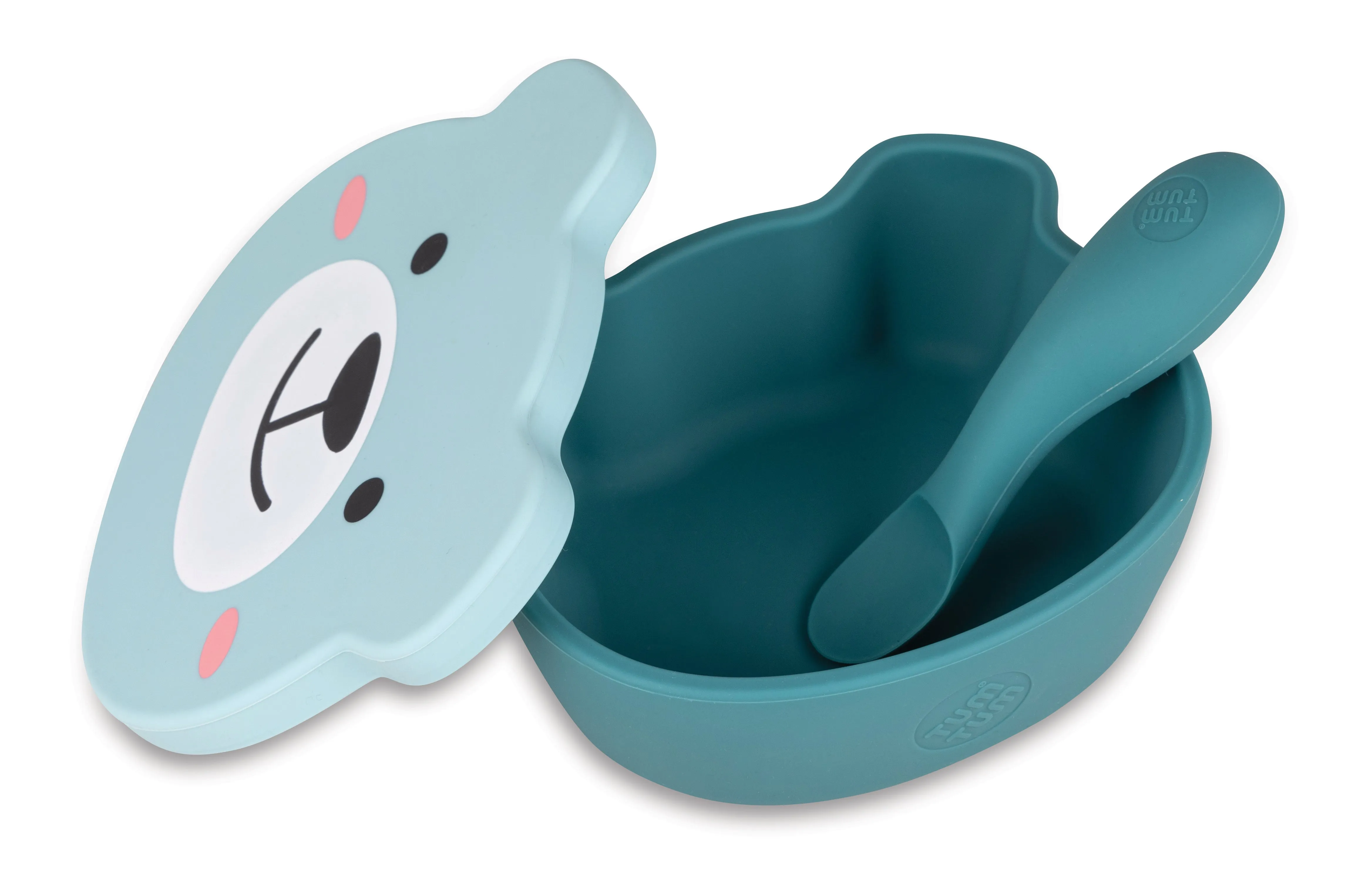TUM TUM Baby & Toddler Stay Put Suction Bowl With Lid & Spoon, Stay Put Silicone Weaning Bowl & Spoon, First Feeding, Baby Led Weaning, 6m , Boris Bear, Blue