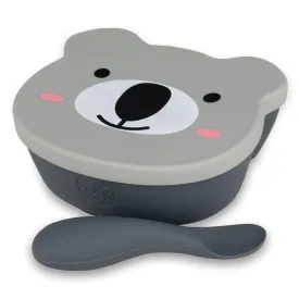 TUM TUM Baby & Toddler Stay Put Suction Bowl With Lid & Spoon, Stay Put Silicone Weaning Bowl & Spoon, First Feeding, Baby Led Weaning, 6m ,Kev Koala, Grey