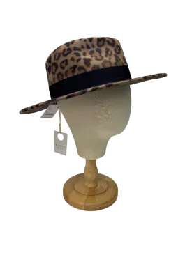 WYETH Brown 100% Wool Carmen Leopard Print Hat One Size